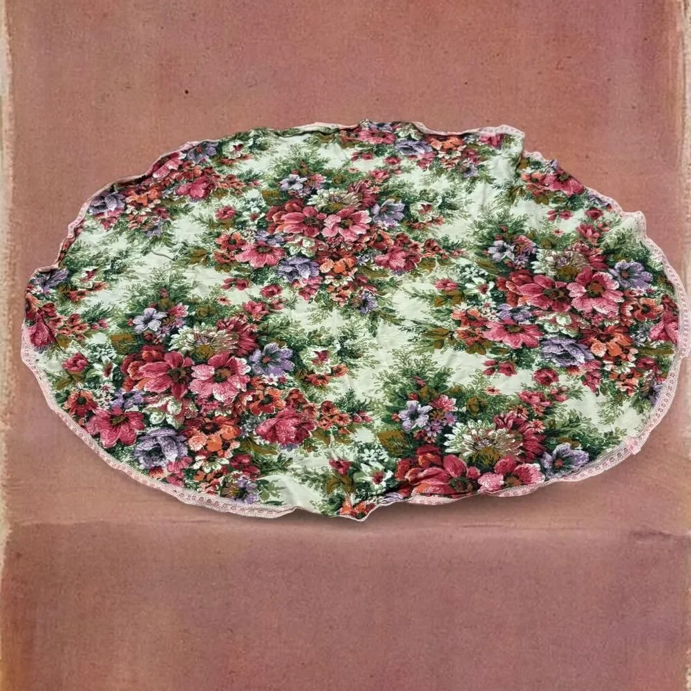 Vintage Cottage Fairy Feminine Oval Floral Table Cloth
